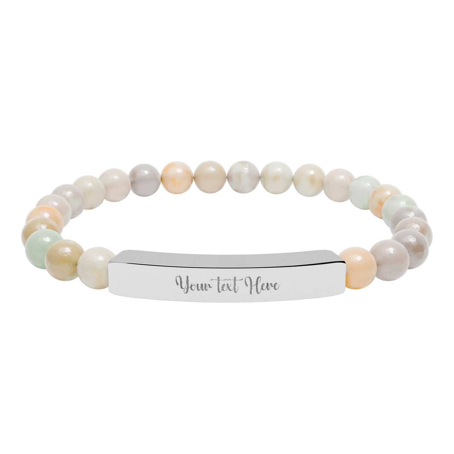 Engravable Natural Stone Stretch Bar Bracelet — Personalized Beaded Wristband