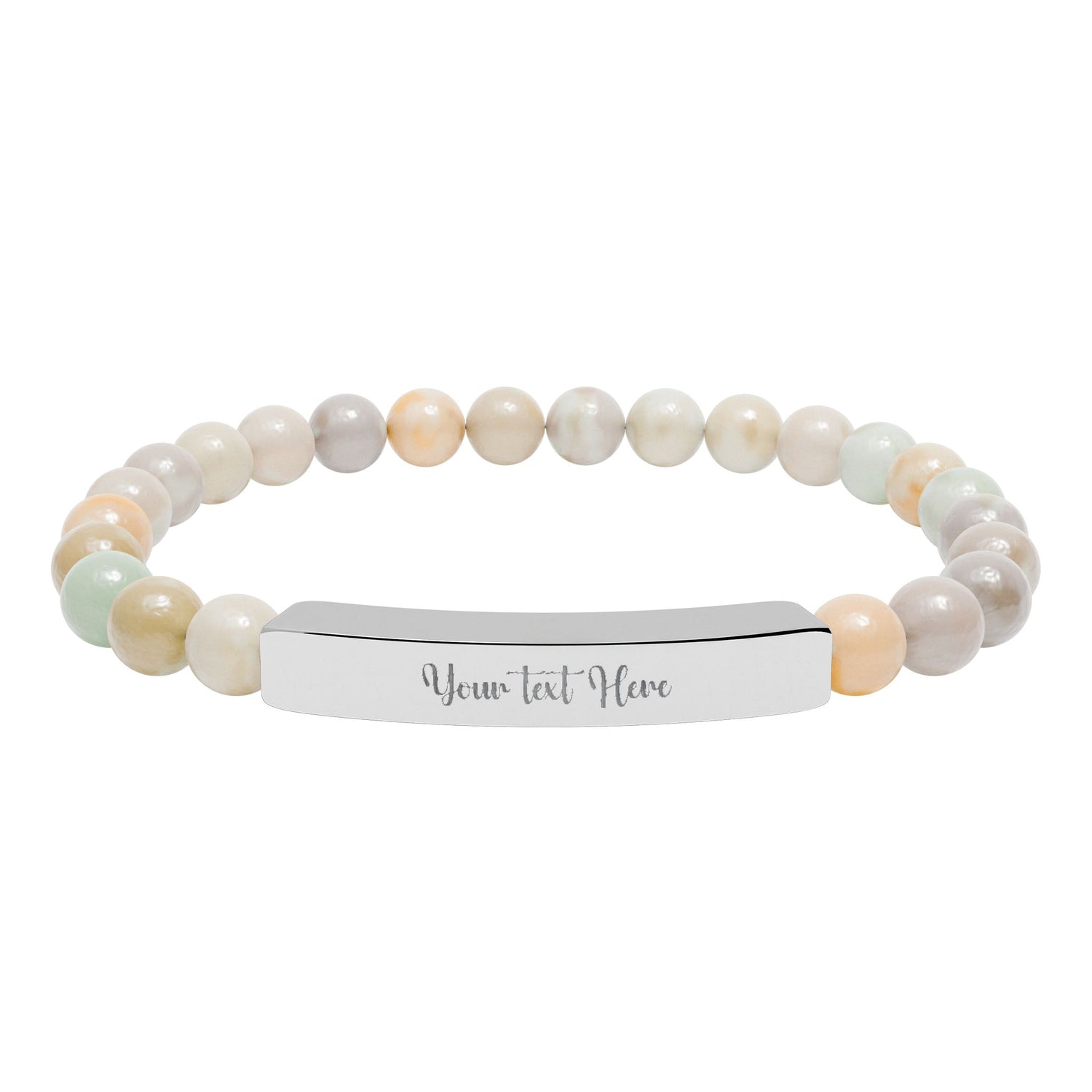 Engravable Natural Stone Stretch Bar Bracelet — Personalized Beaded Wristband