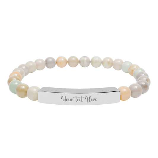 Engravable Natural Stone Stretch Bar Bracelet — Personalized Beaded Wristband