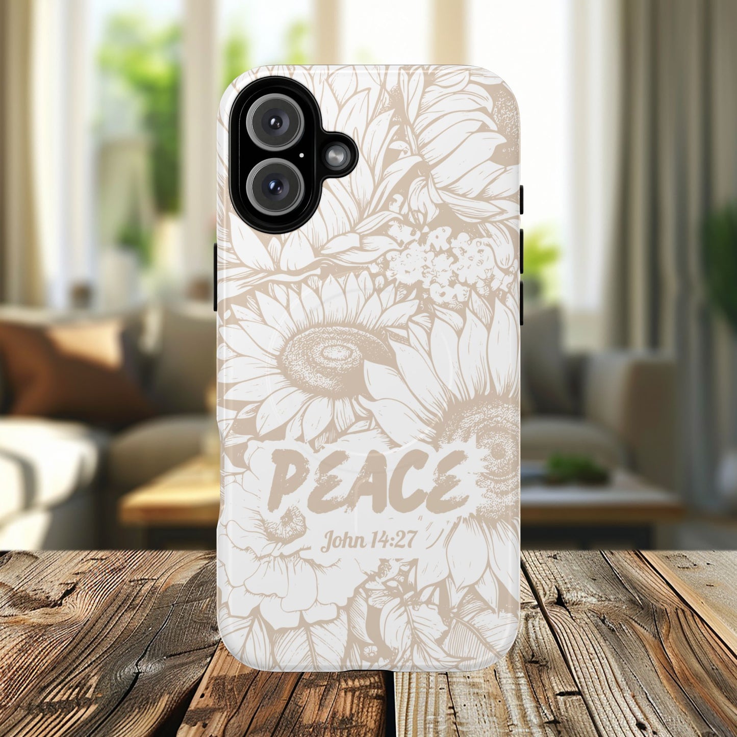 Peace I Leave with You John 14:27, Inspirational Gift, Tough iPhone Magnetic Case Scripture, Sunflower Bible Verse, MagSafe® iPhone® Tough Case, iPhone 14, iPhone 15, iPhone 16, Pro, Pro Max, Plus.