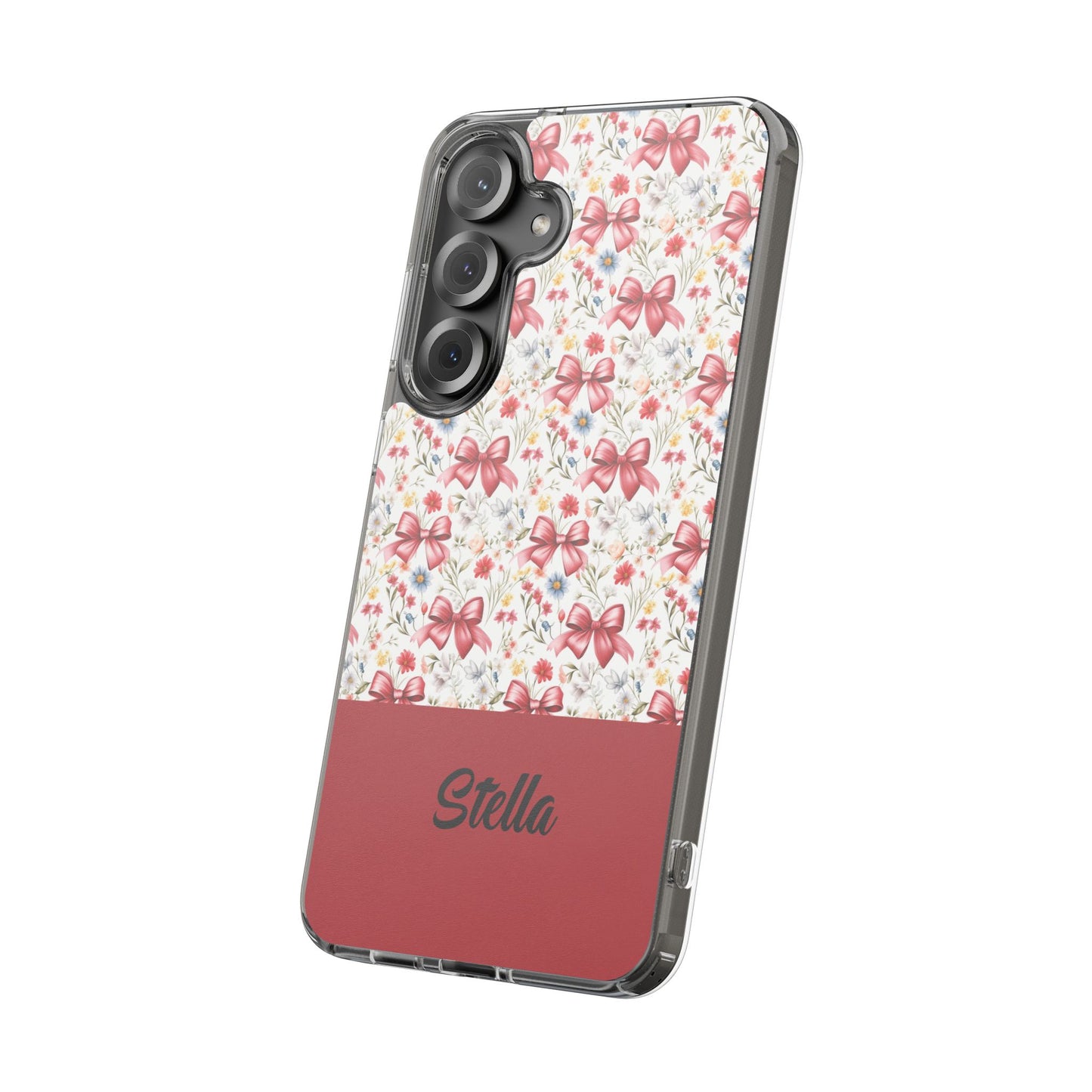 Personalized Rosette Coquette Floral Bow Clear iPhone, Samsung Cases — Custom Name Phone Cover