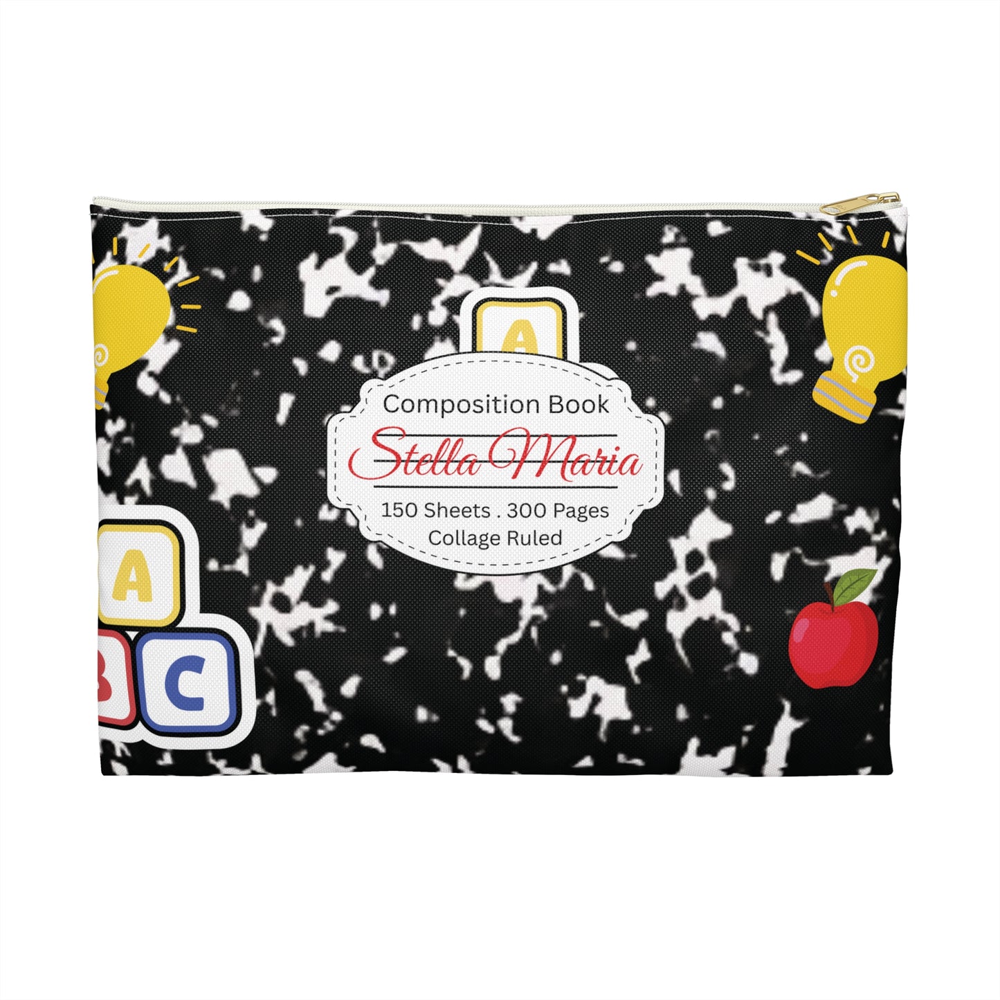 Personalized Black Composition Book Inspired Accessory Pouch, Kids School Supplies, Classroom Organizer, Teacher Gift, Fun Stationery Case, Back to School