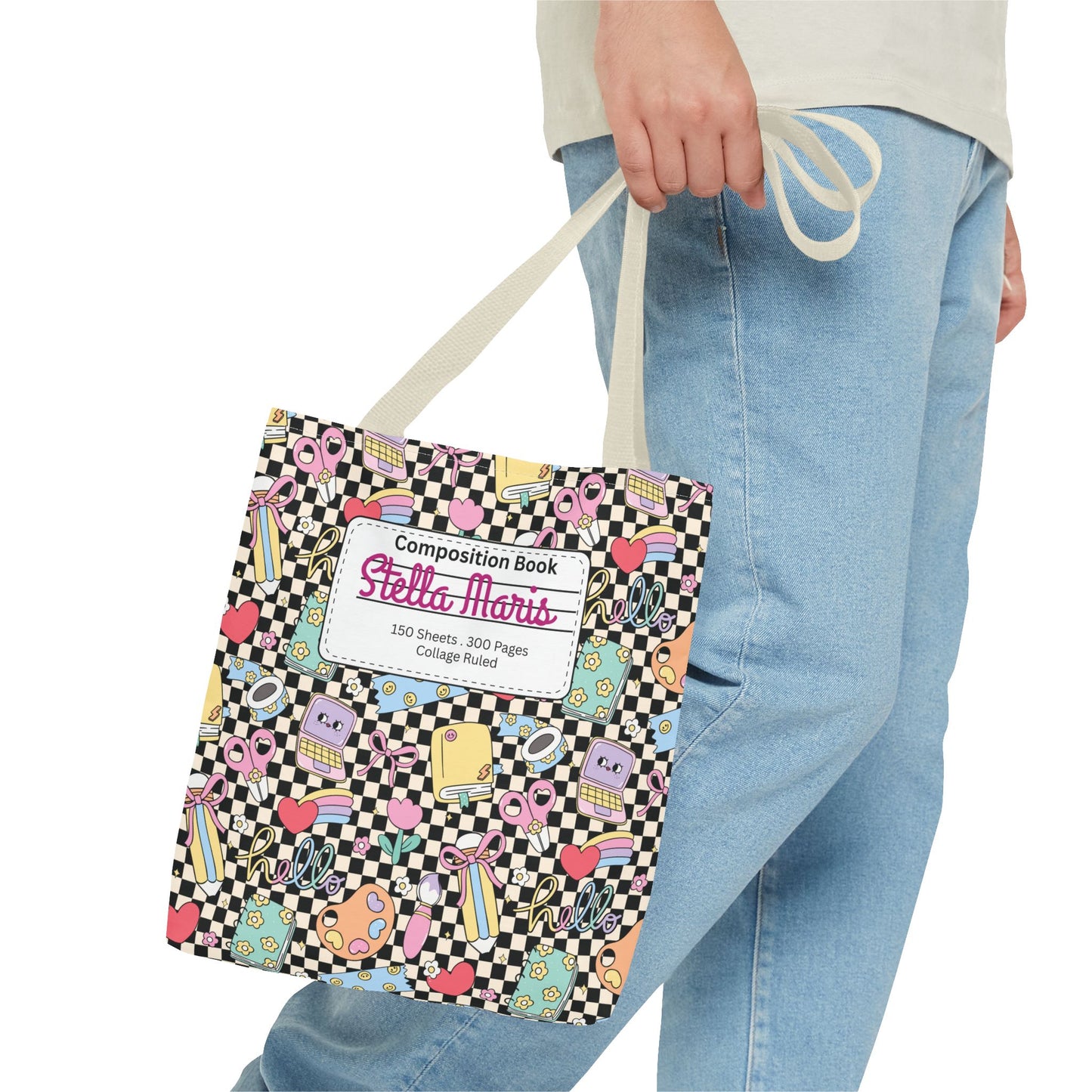 Personalized Black Doodle Daydream Composition Book Inspired Tote Bag, Back to School Tote, Teacher Gift, Kids Bag, Custom Name Bag, Educational Accessories, Back to School Tote Bag.