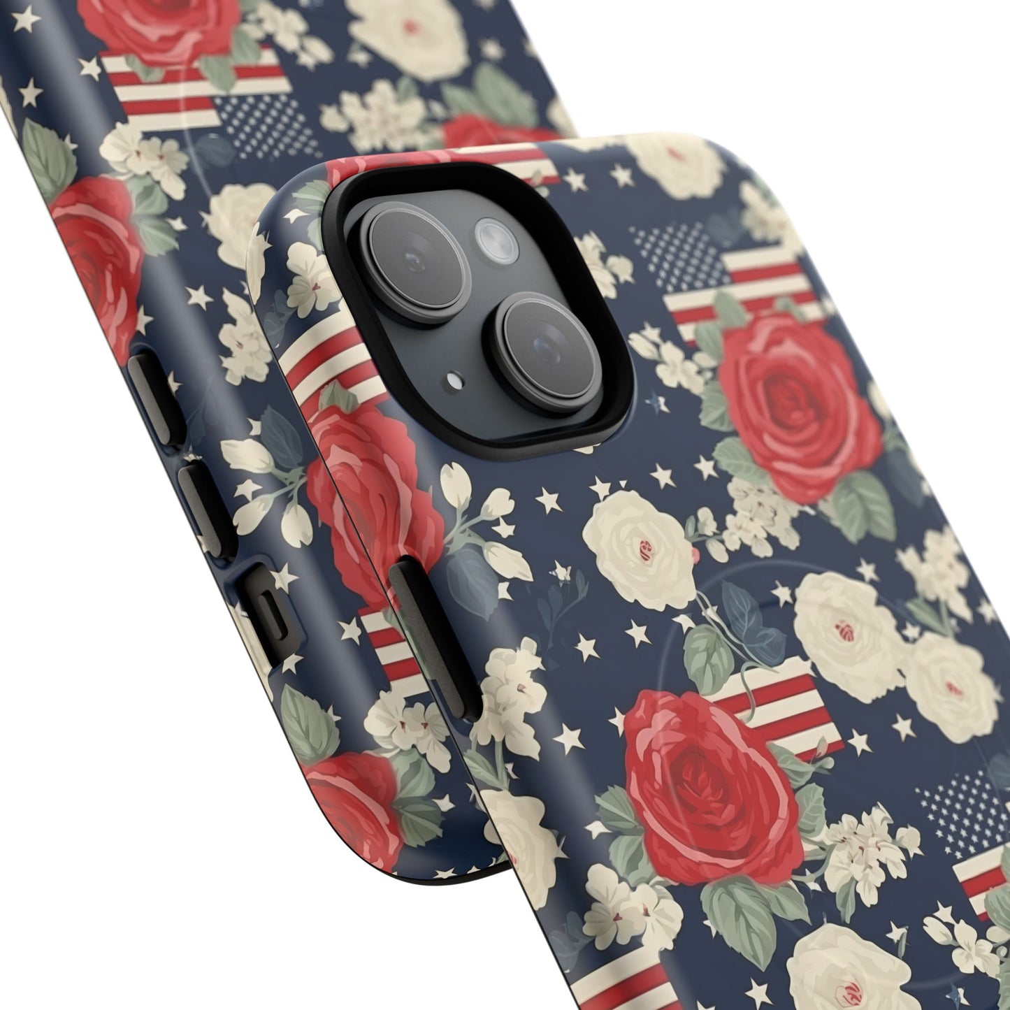 Liberty in Bloom Tough iPhone Magnetic Case, Floral Design, Gift for Moms, Gift for Dads,  iPhone Accessories, Patriotic iPhone Accessory.