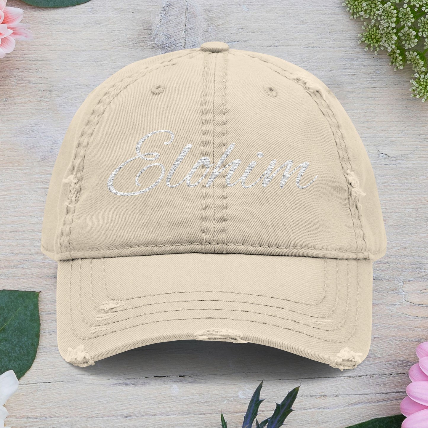 'ELOHIM, GENESIS 1:1'  Distressed Dad Hat with Embroidered, Casual Cap for Fathers, Gifts for Dads, Religious Hat, Vintage Style