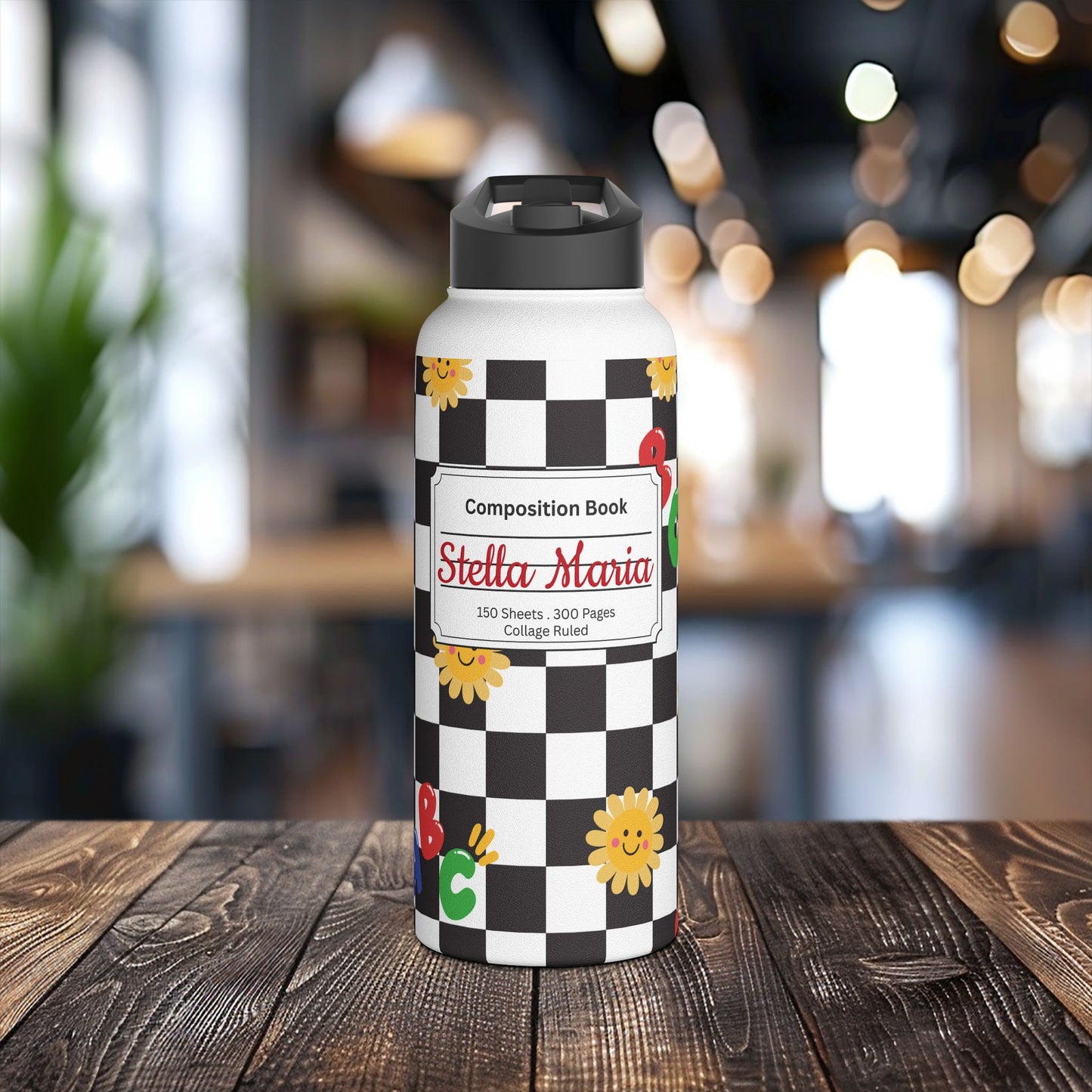 Personalized Black Chalkboard Chic Inspired Stainless Steel Water Bottle for Kids, School Supplies, Eco-Friendly Drinkware, Back to School, Teacher Gifts