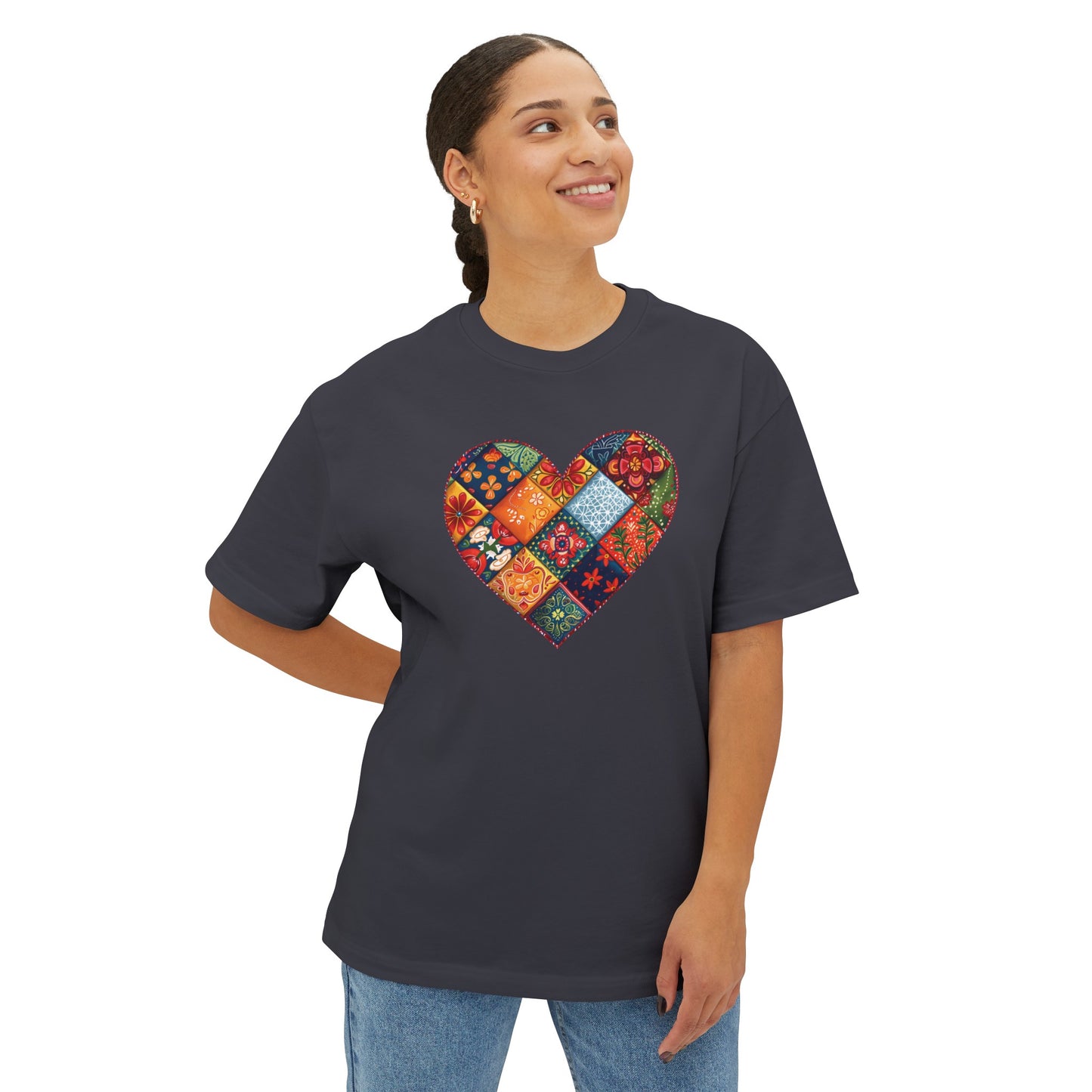 Patchwork Hearts Unisex Oversized Bella Canvas Boxy Tee