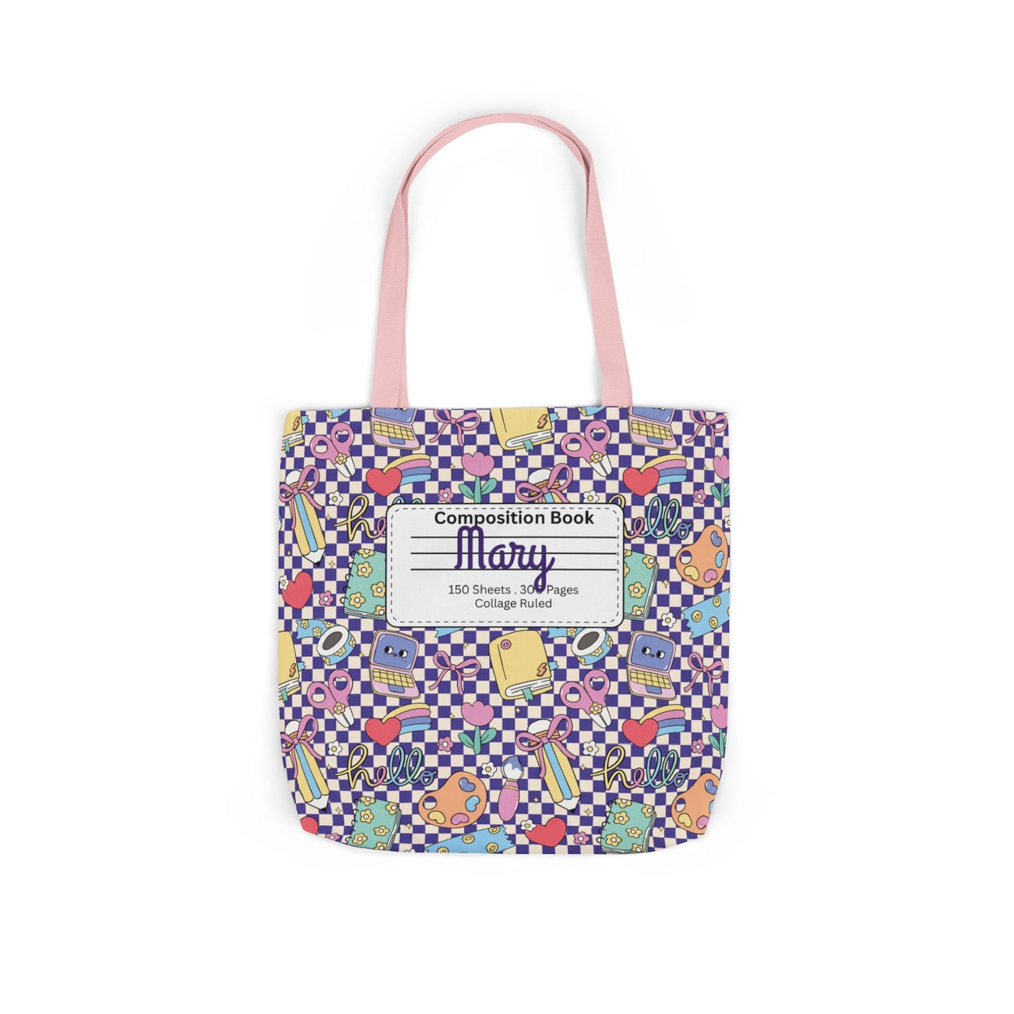 Personalized Purple Doodle Daydream Composition Book Inspired Canvas Tote Bag with Colorful Straps, Cute School Bag, Eco-Friendly Tote, Back to School Shopping Bag, Teacher Gift Idea