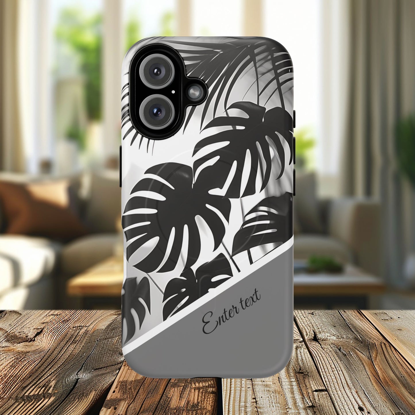 Personalized Monochrome Monstera Tropical Phone Case - Tough Magnetic MagSafe® Cases, Gifts for Nature Lovers, Stylish Phone Accessories, Gifts for Her.