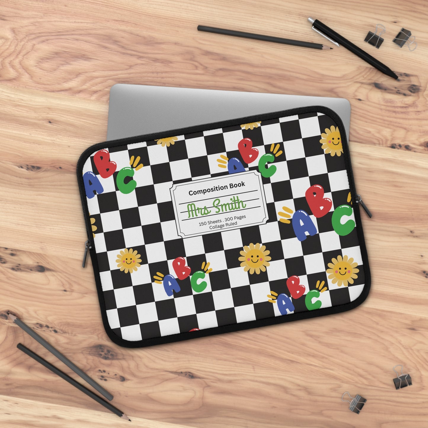 Personalized Schoolyard Chic Laptop Sleeve with Composition Book Inspired Design, Customizable Tech Case, School Supplies, Gift for Students, College Essentials, Back to School
