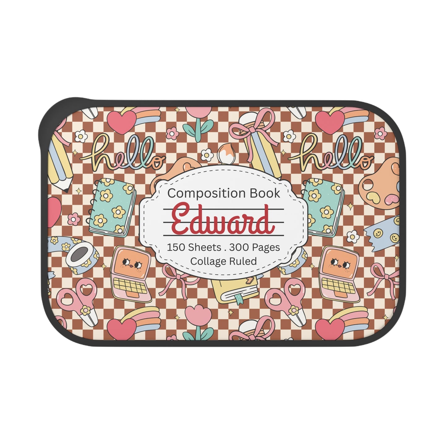 Personalized Brown Doodle Daydream Composition Book Inspired Bento Box, Fun Lunch Container, School Lunch, Meal Prep, Kids' Utensils, Back to School, Child's Lunchbox