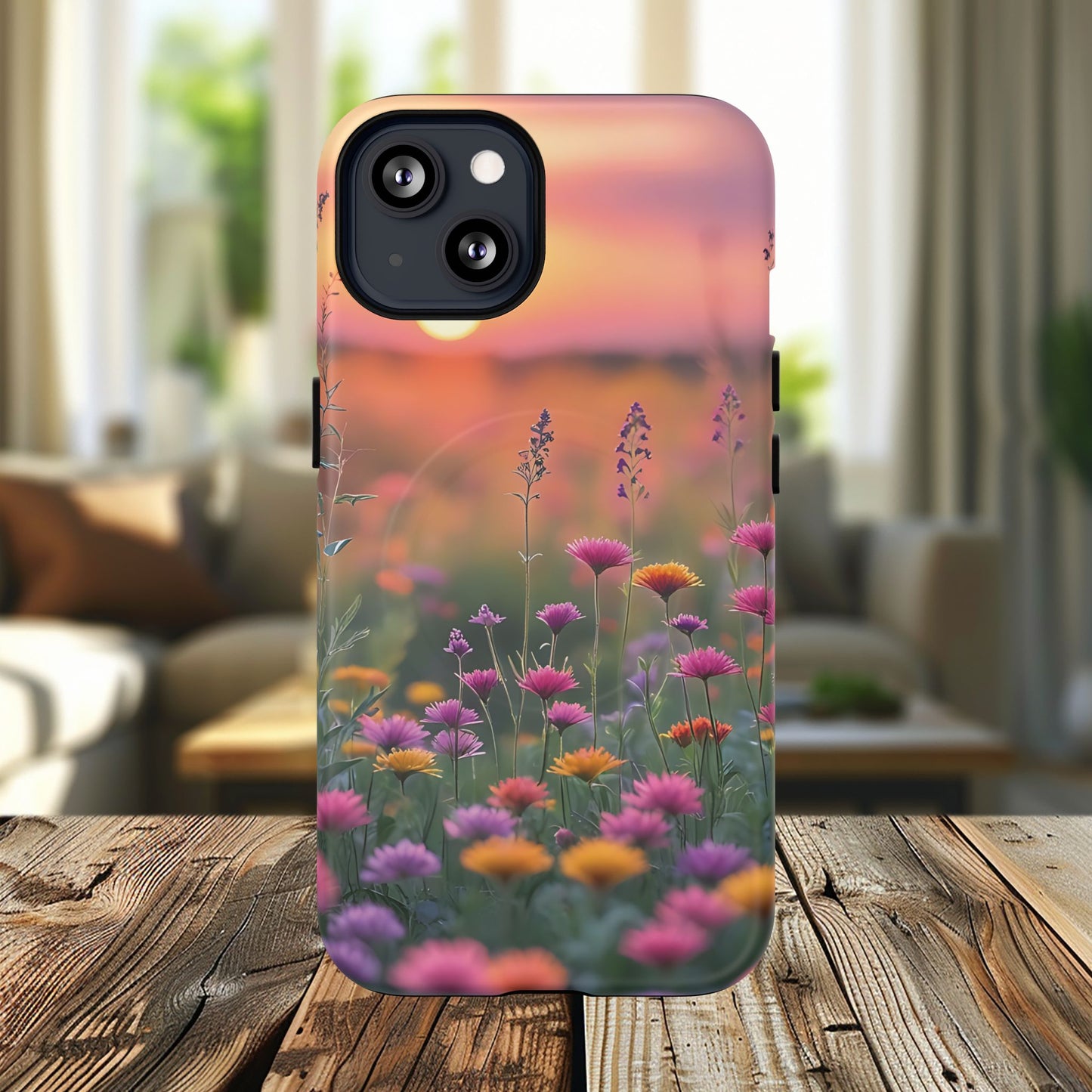 Floral Sunset Phone Case, Tough Magnetic Cases for iPhone, Nature Lover Gift, Durable Protection, Eco-Friendly Phone Accessory