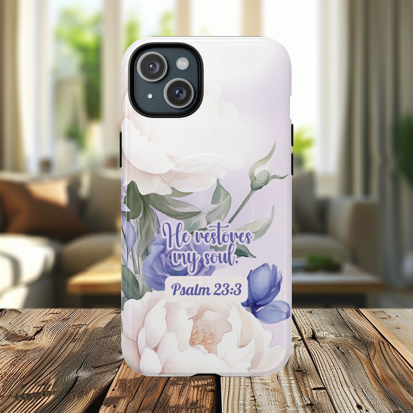 He Restores My Soul Tough iPhone Magnetic Cases, Christian Gift, MagSafe® iPhone® Tough Case, iPhone 13, 14, iPhone 15, iPhone 16, 17, Pro, Pro Max, Plus