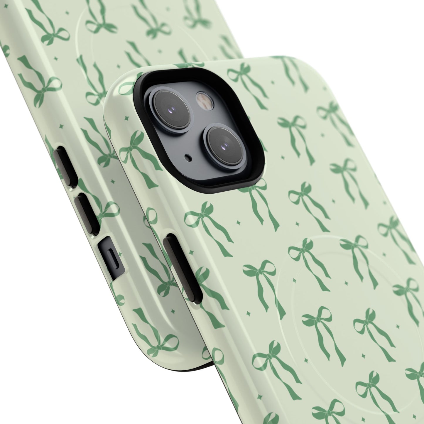 Elegant Ribbon iPhone Case, Stylish Magnetic iPhone Case, Chic iPhone Cover, Green Bow Design, Gift for Her, Everyday Essential, Coquette iPhone Case