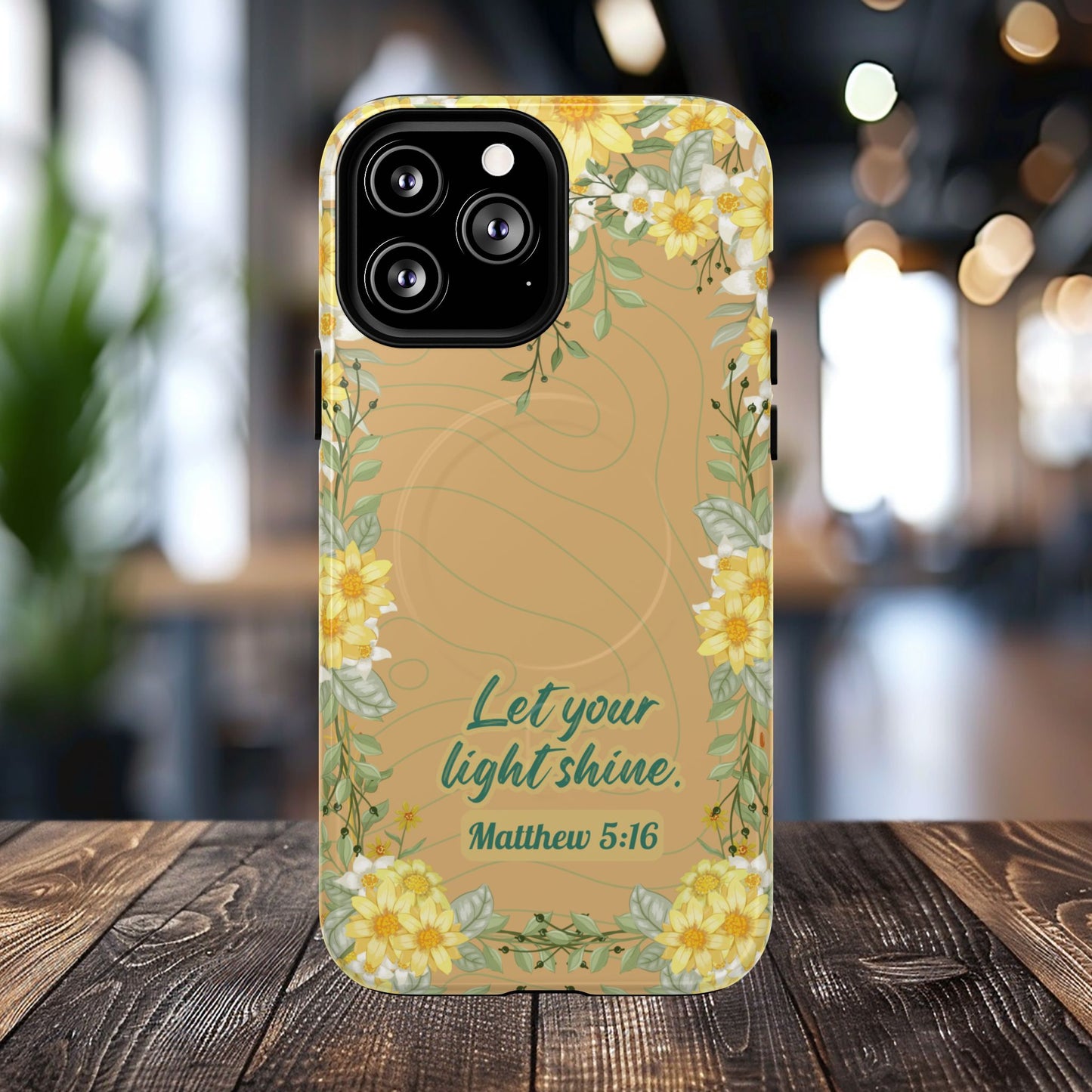 Let your Light Shine Matthew 5:16, Inspirational Gift, Tough iPhone Magnetic Case Scripture, Floral Bible Verse, MagSafe® iPhone® Tough Case, iPhone 14, iPhone 15, iPhone 16, Pro, Pro Max, Plus.