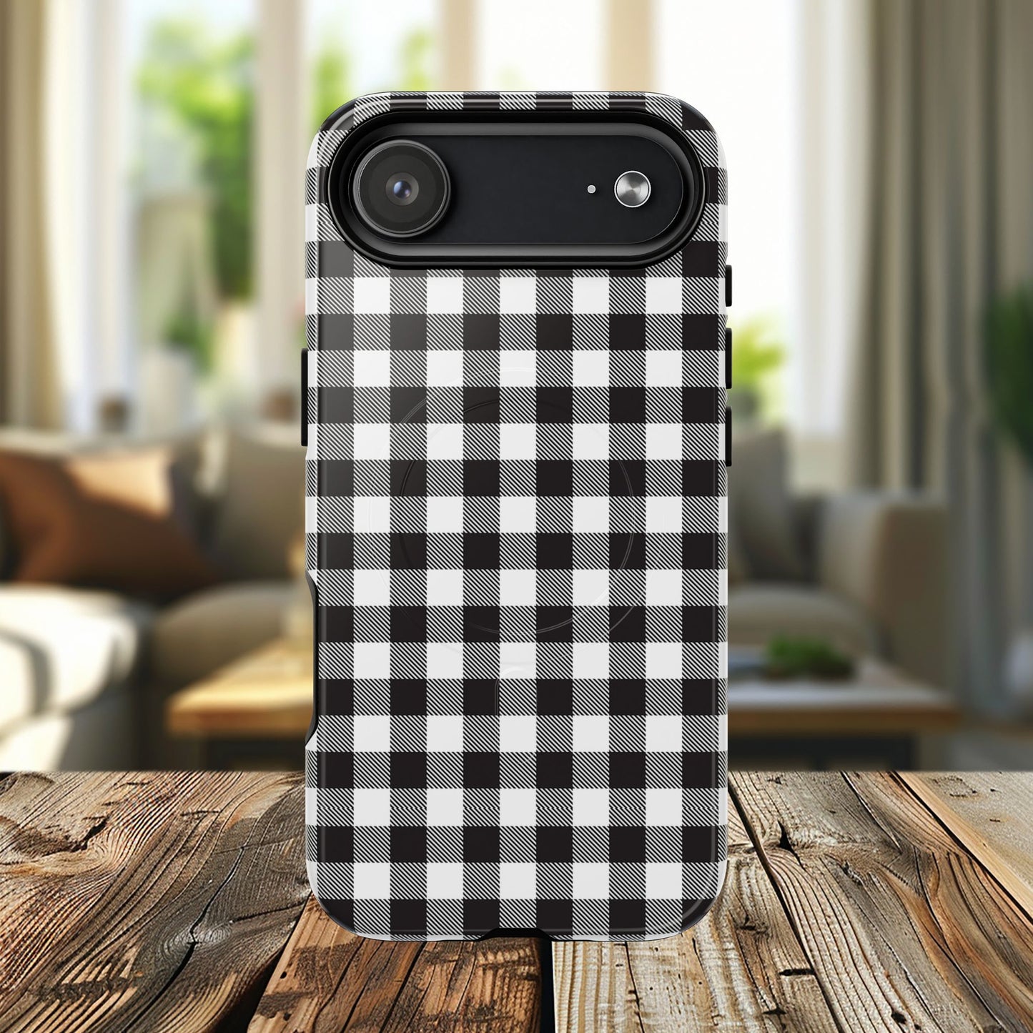 Black and White Gingham Phone Case, Tough Magnetic Cases, Stylish Phone Cover, Gift for Her, Trendy Phone Accessory, Checkered Print