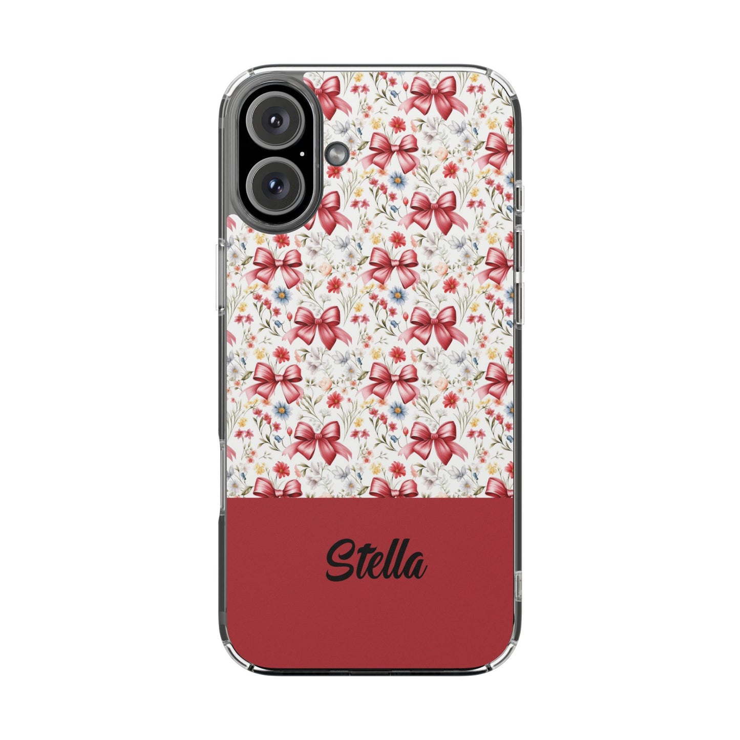 Personalized Rosette Coquette Floral Bow Clear iPhone, Samsung Cases — Custom Name Phone Cover