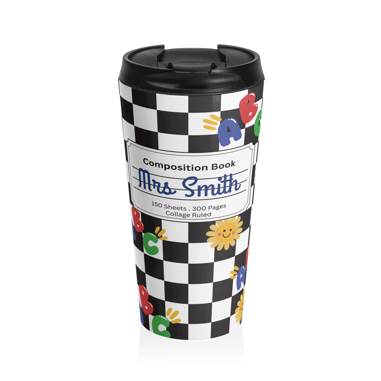 Customizable Schoolyard Chic Composition Book Inspired Travel Mug, Personalized Gift for Teachers, Back to School Drinkware, Christmas Present, Stylish Coffee Cup