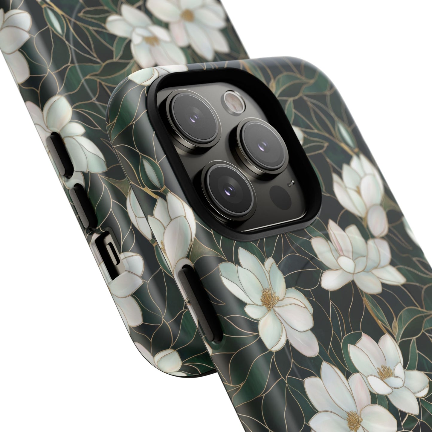 Midnight Magnolia Tough iPhone Magnetic Case, Stylish Stained Glass iPhone Protection, Nature Lover Gift, Spring Vibes