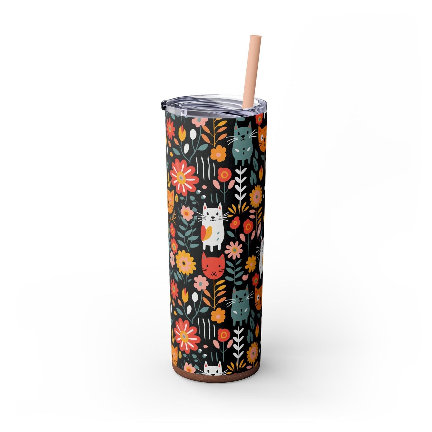 Whimsical Feline Garden Skinny Tumbler with Straw, 20oz