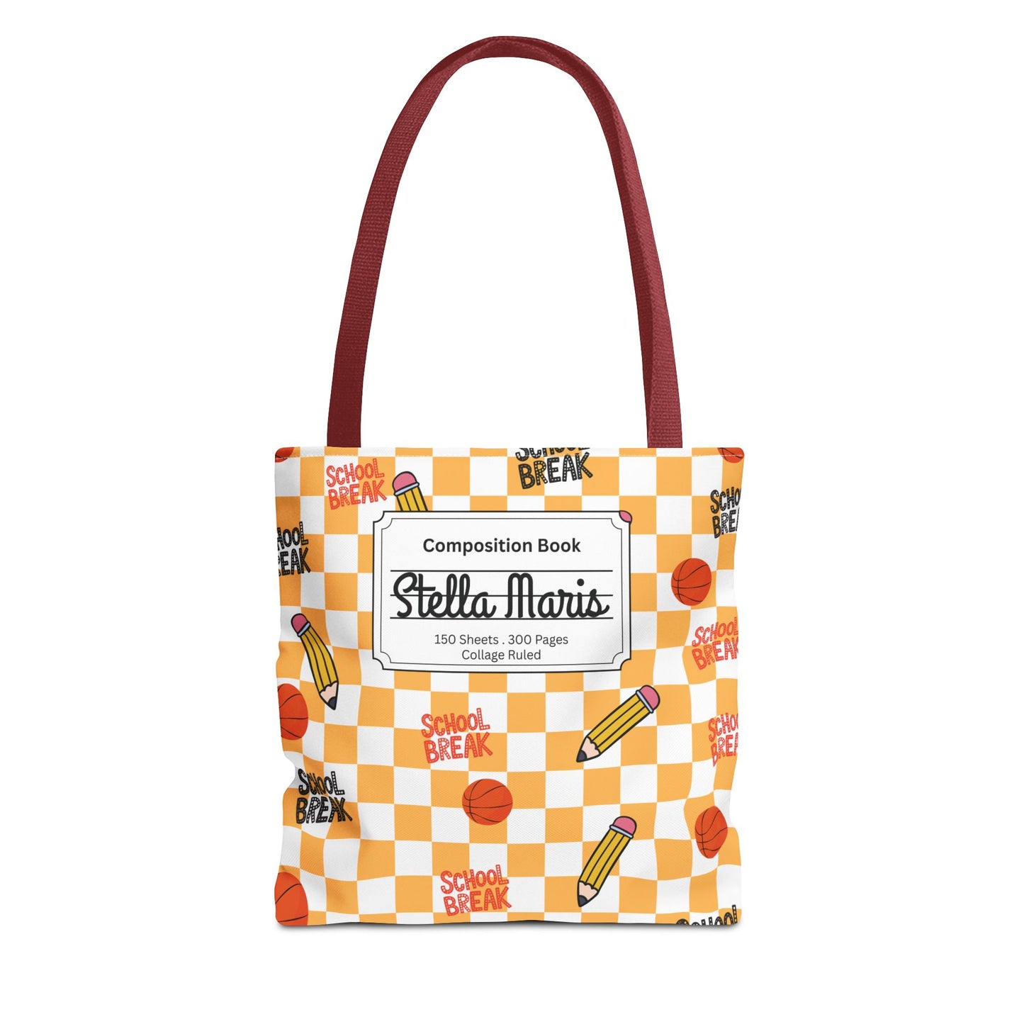 Personalized Orange Schoolyard Chic Composition Book Inspired Tote Bag, Back to School Tote, Teacher Gift, Kids Bag, Custom Name Bag, Educational Accessories, Back to School Tote Bag.