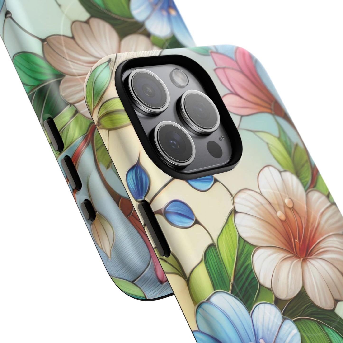 Rose Petal Mosaic Tough iPhone Magnetic Case, Durable Protection, Stylish iPhone Design, Gift for Her, Nature Lover, Unique Stained Glass  Accessory