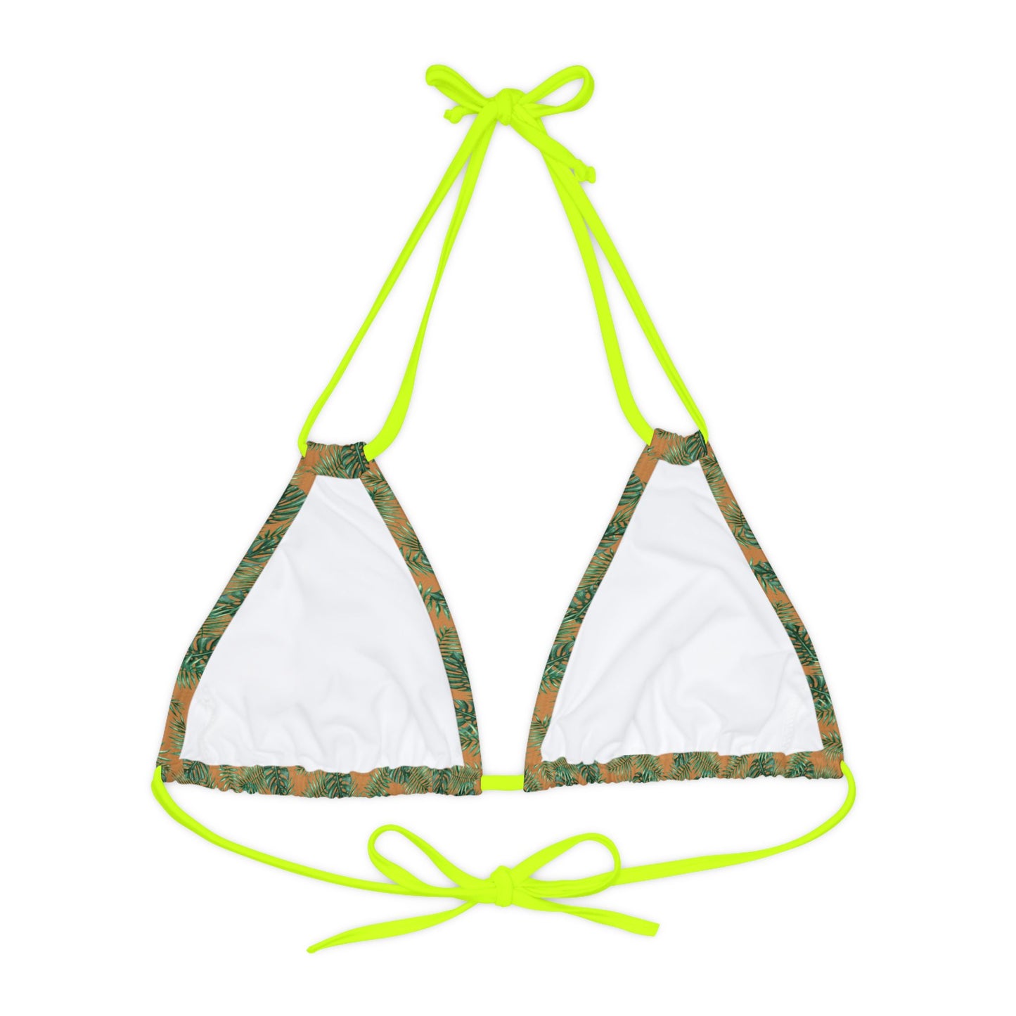 Brown Tropical Bliss Strappy Triangle Bikini Top (AOP)- (PY)