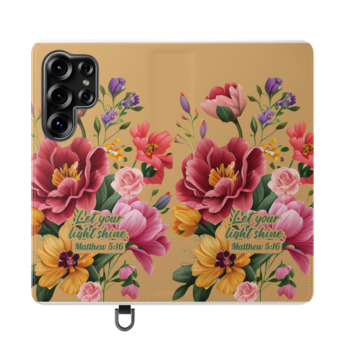 Floral Scripture Flip Case — "Let Your Light Shine" Wallet Phone Cover (Matthew 5:16)