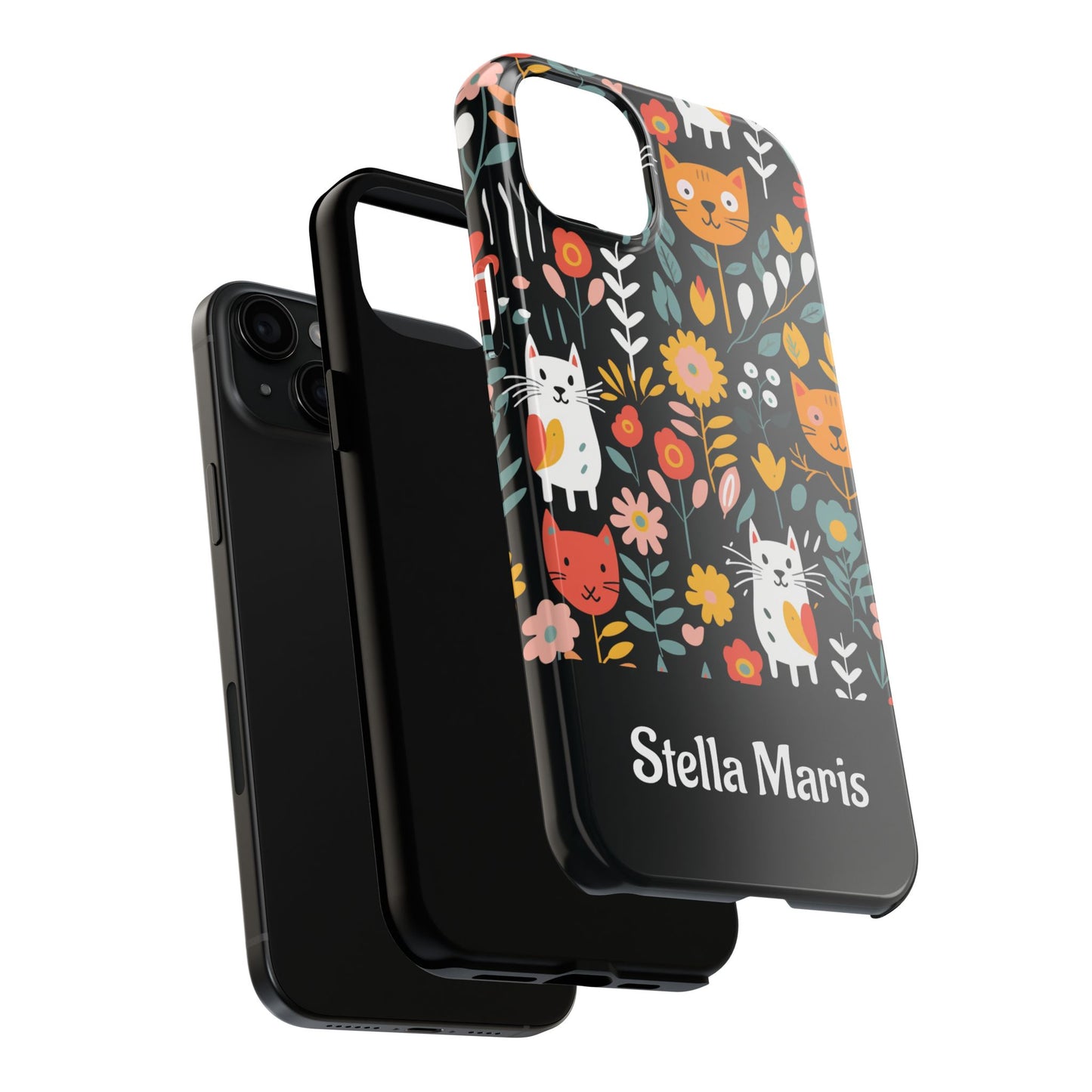 Personalized Whimsical Feline Garden Tough Phone Case — Custom Name iPhone & Samsung