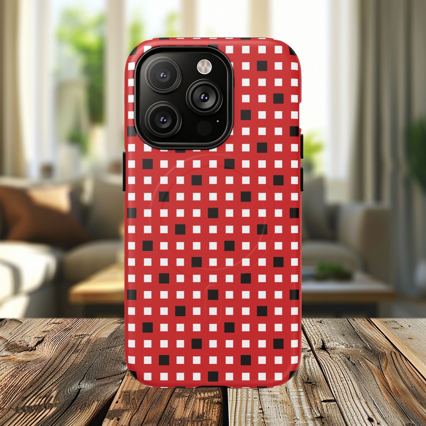 Crimson Gridlock Tough iPhone Magnetic Cases, Durable iPhone Accessories, Gift for Tech Lovers, Modern Design