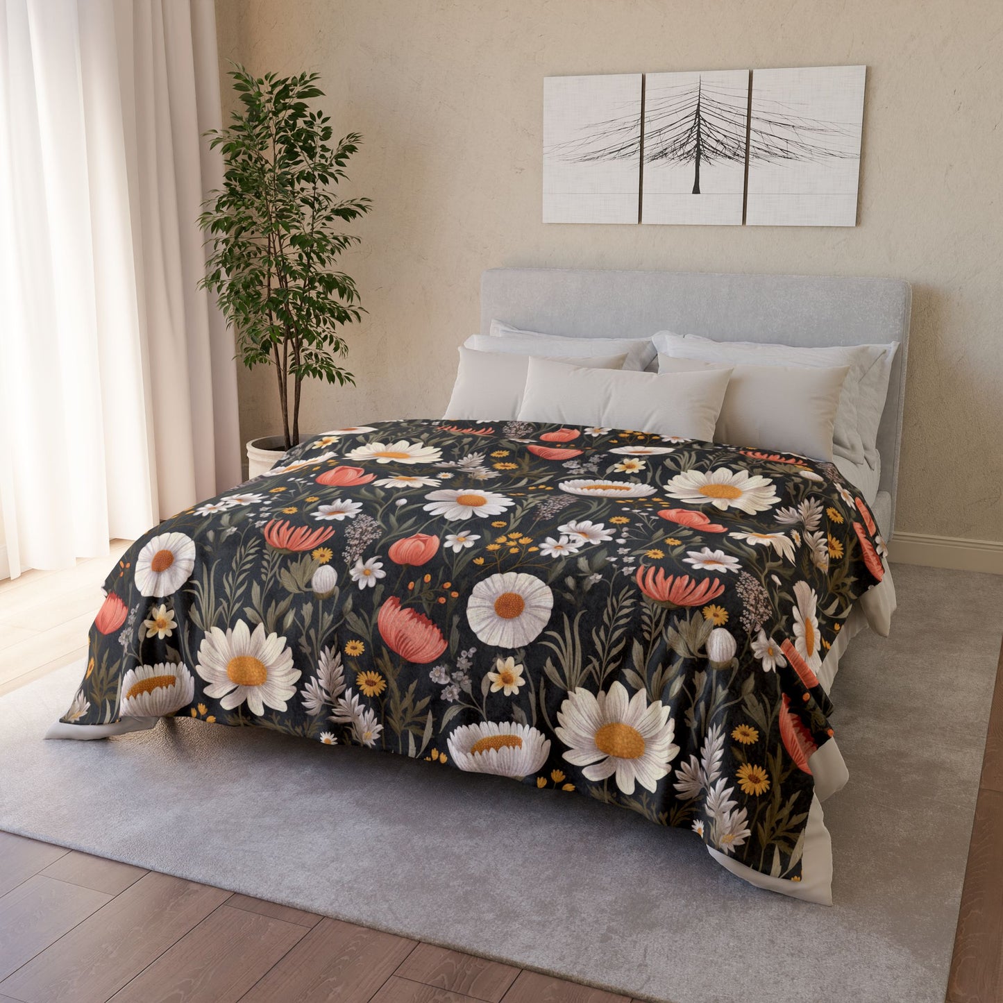 Blossom Elegance: Noir Garden Soft Minky Blanket''