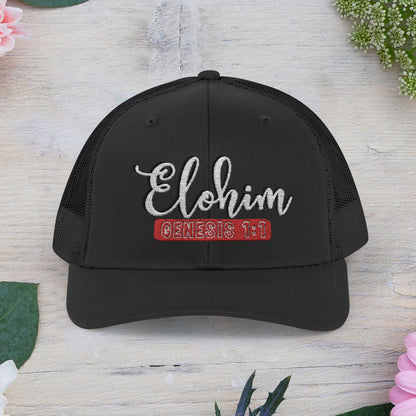 Script Embroidery ''Elohim'' Faith Snapback Trucker Cap - Religious Hat, Stylish Accessory, Gift for Believers, Casual Wear, Outdoor Events, Faith-Based, Name of GOD.