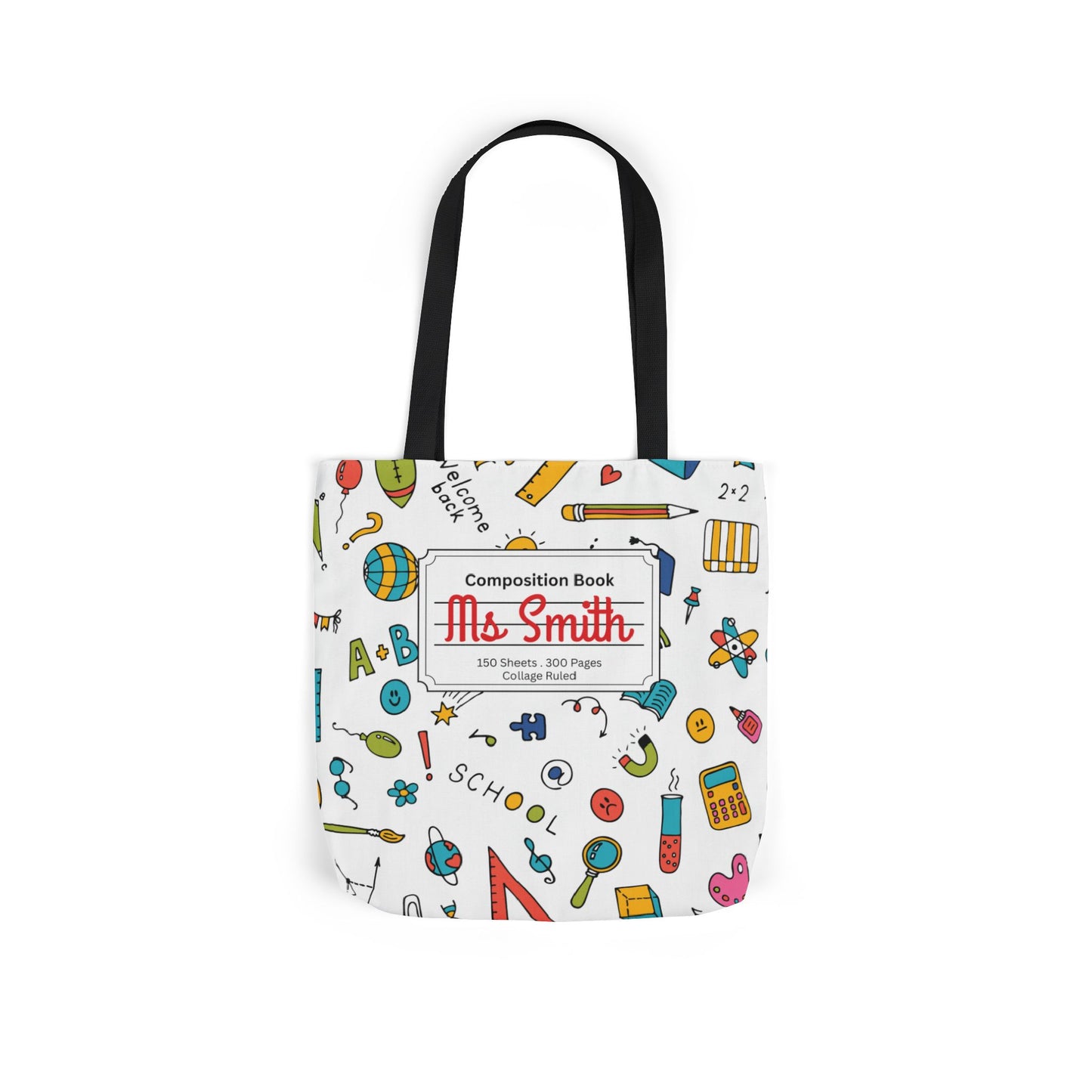 Personalized Classroom Couture Composition Book Inspired Canvas Tote Bag with Colorful Straps, Cute School Bag, Eco-Friendly Tote, Back to School Shopping Bag, Teacher Gift Idea