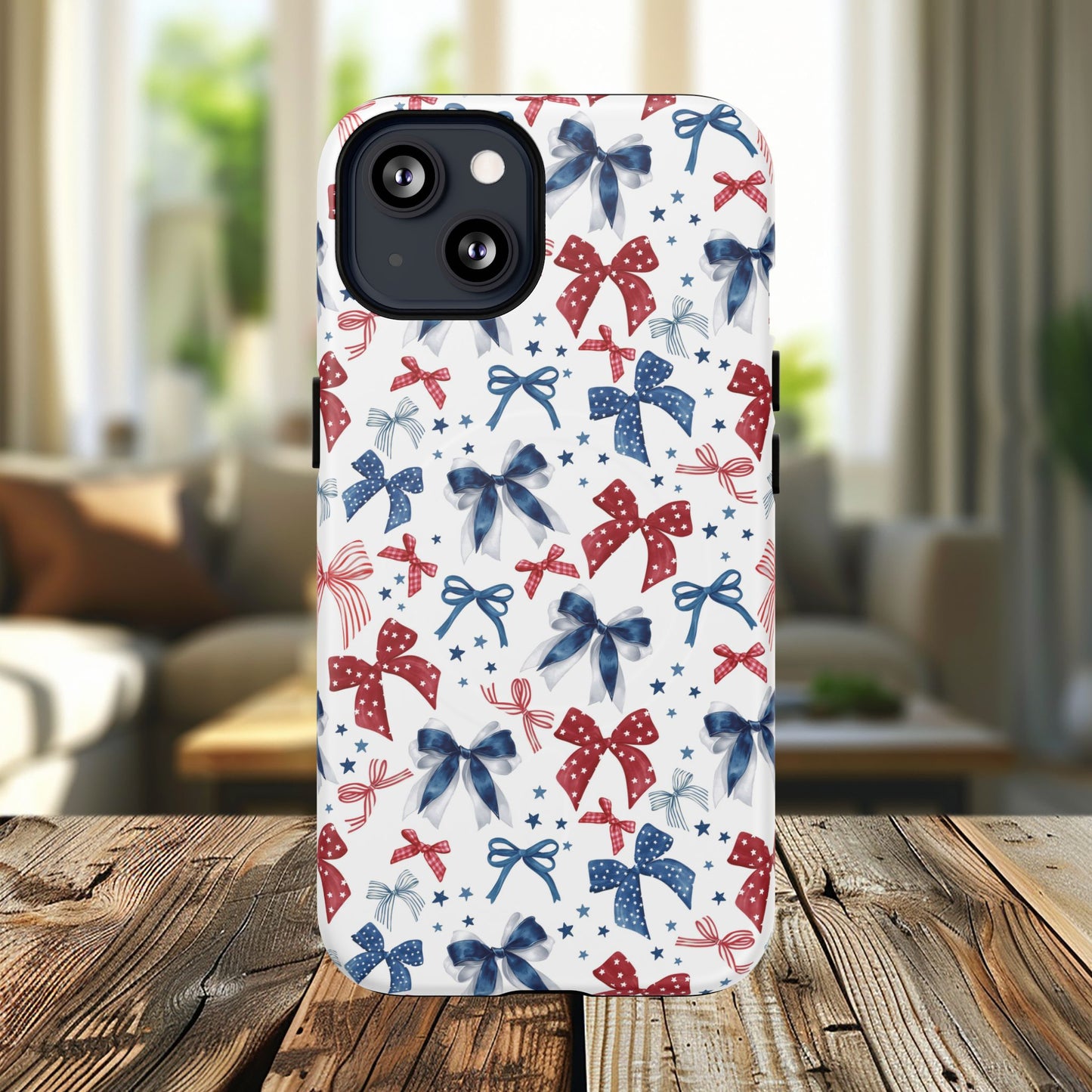 Patriotic Coquette Tough iPhone Magnetic Case, Stylish Gift for Her, Summer Celebrations, Cute Bow Design