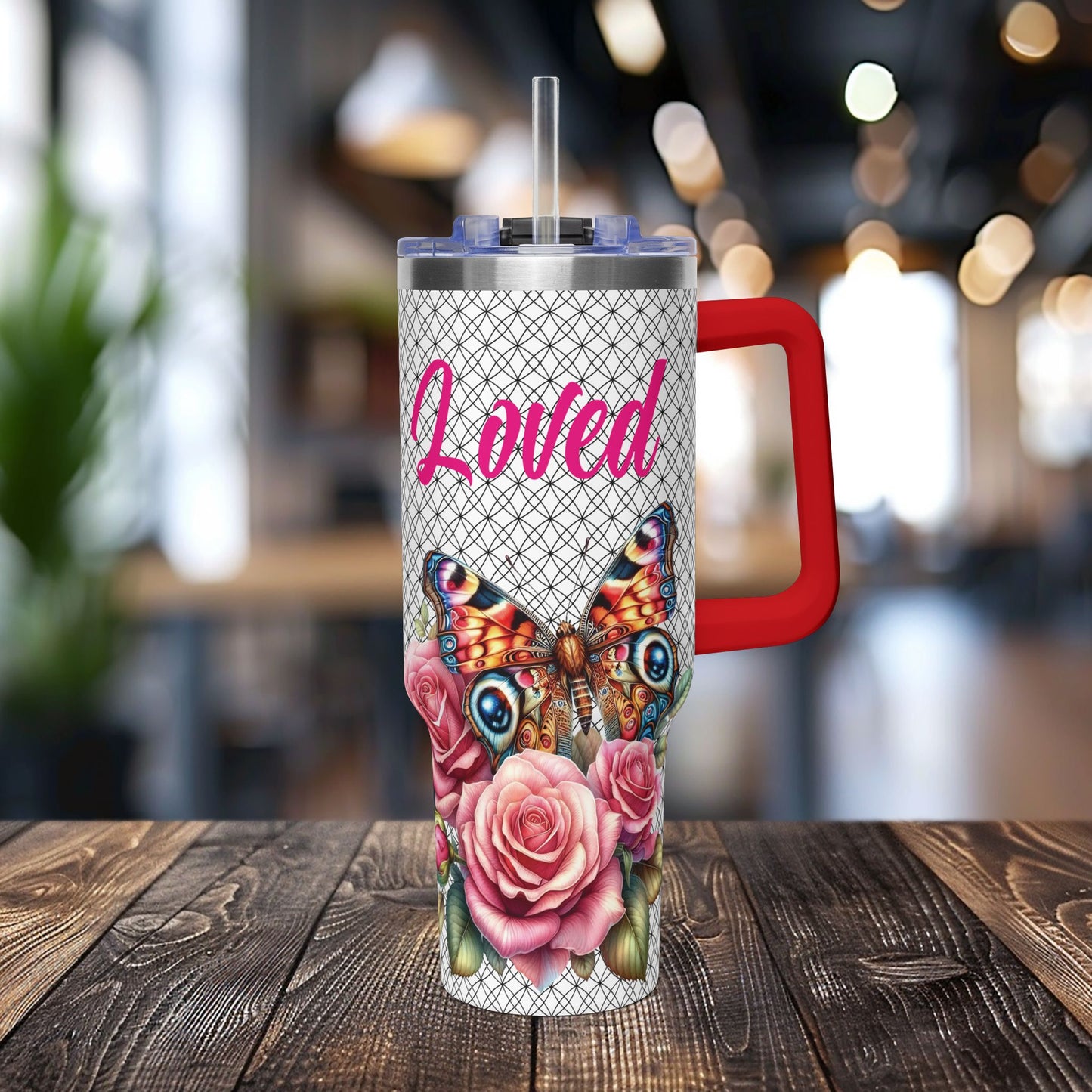 40oz Floral Butterfly Tumbler — Personalized "Name and Affirmation" Vacuum Insulated Cup