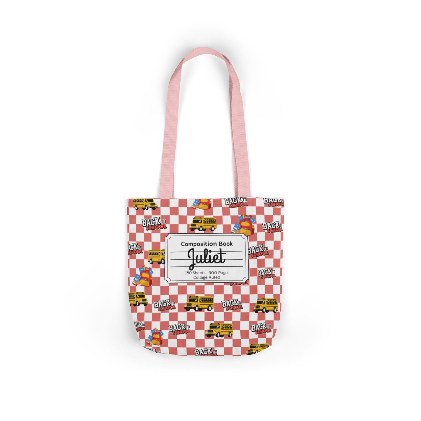 Personalized Red Schoolyard Chic Composition Book Inspired Canvas Tote Bag with Colorful Straps, Cute School Bag, Eco-Friendly Tote, Back to School Shopping Bag, Teacher Gift Idea