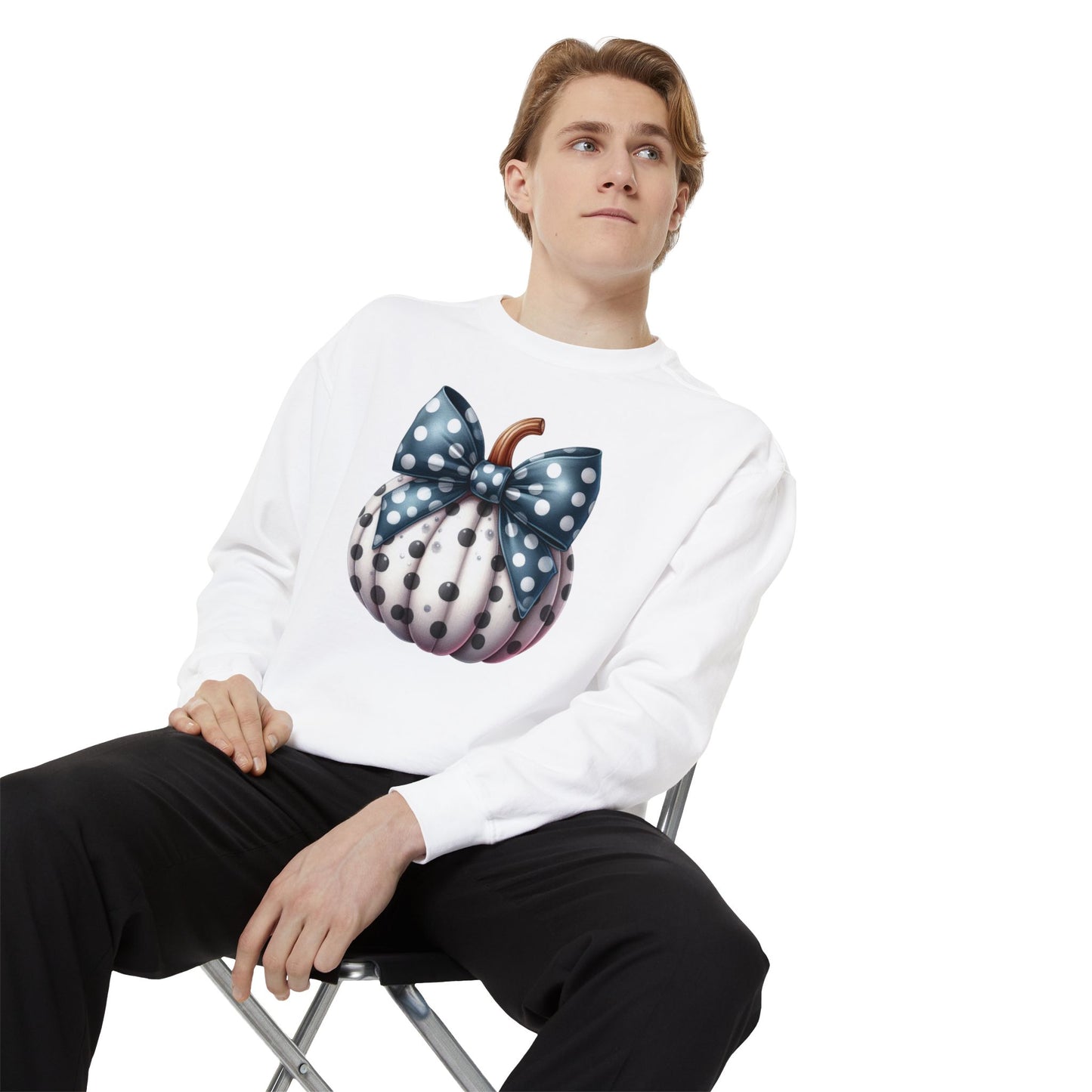 Polka Dot Pumpkin Charm Unisex Garment-Dyed Sweatshirt