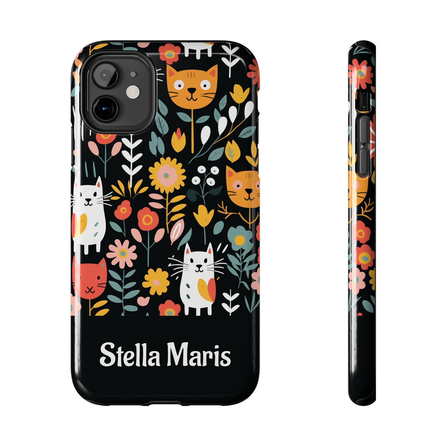 Personalized Whimsical Feline Garden Tough Phone Case — Custom Name iPhone & Samsung