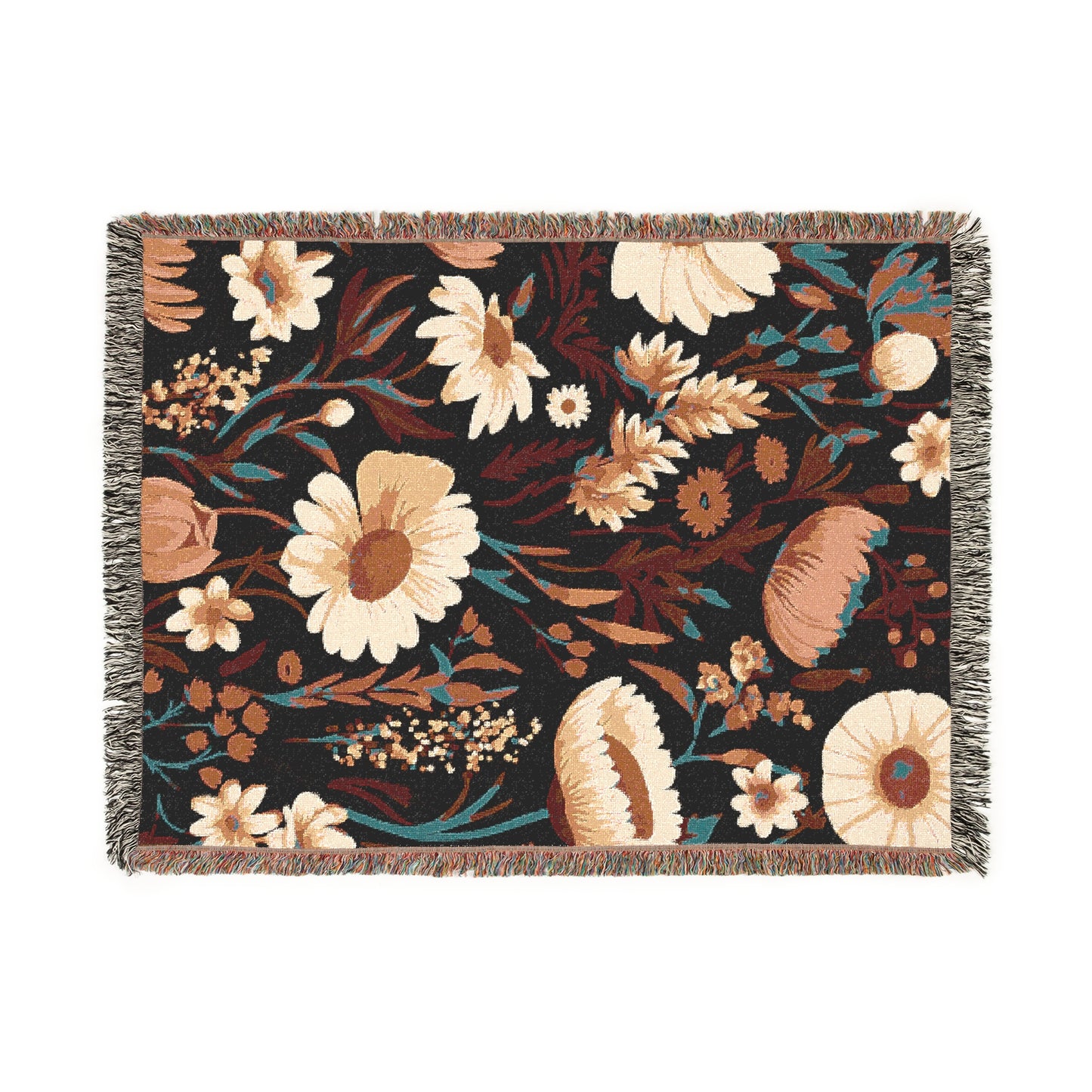 Blossom Elegance: Noir Garden Tapestry Woven Blanket