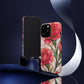 Stained Glass Effect Carnation Floral Tough Phone Case – Pink Vintage Botanical Protective Cover