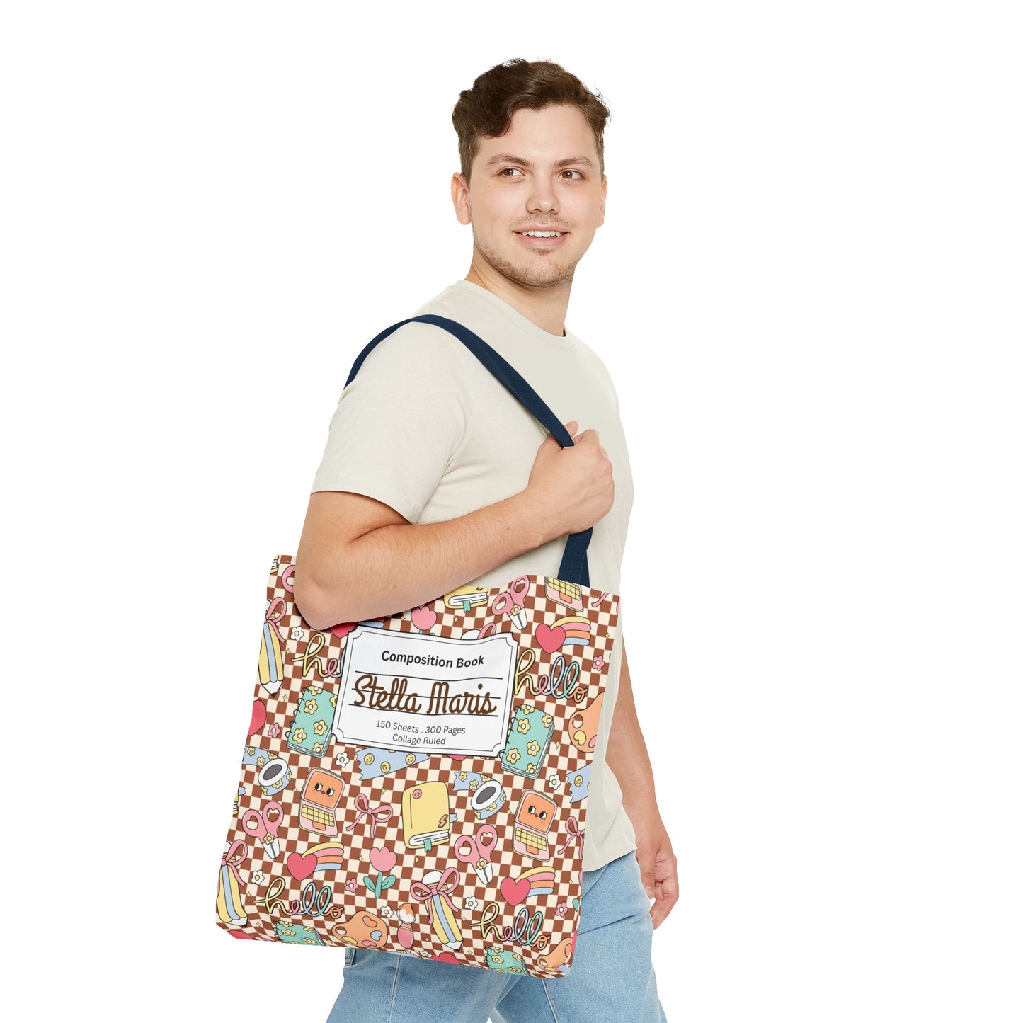 Personalized Brown Doodle Daydream Composition Book Inspired Tote Bag, Back to School Tote, Teacher Gift, Kids Bag, Custom Name Bag, Educational Accessories, Back to School Tote Bag.