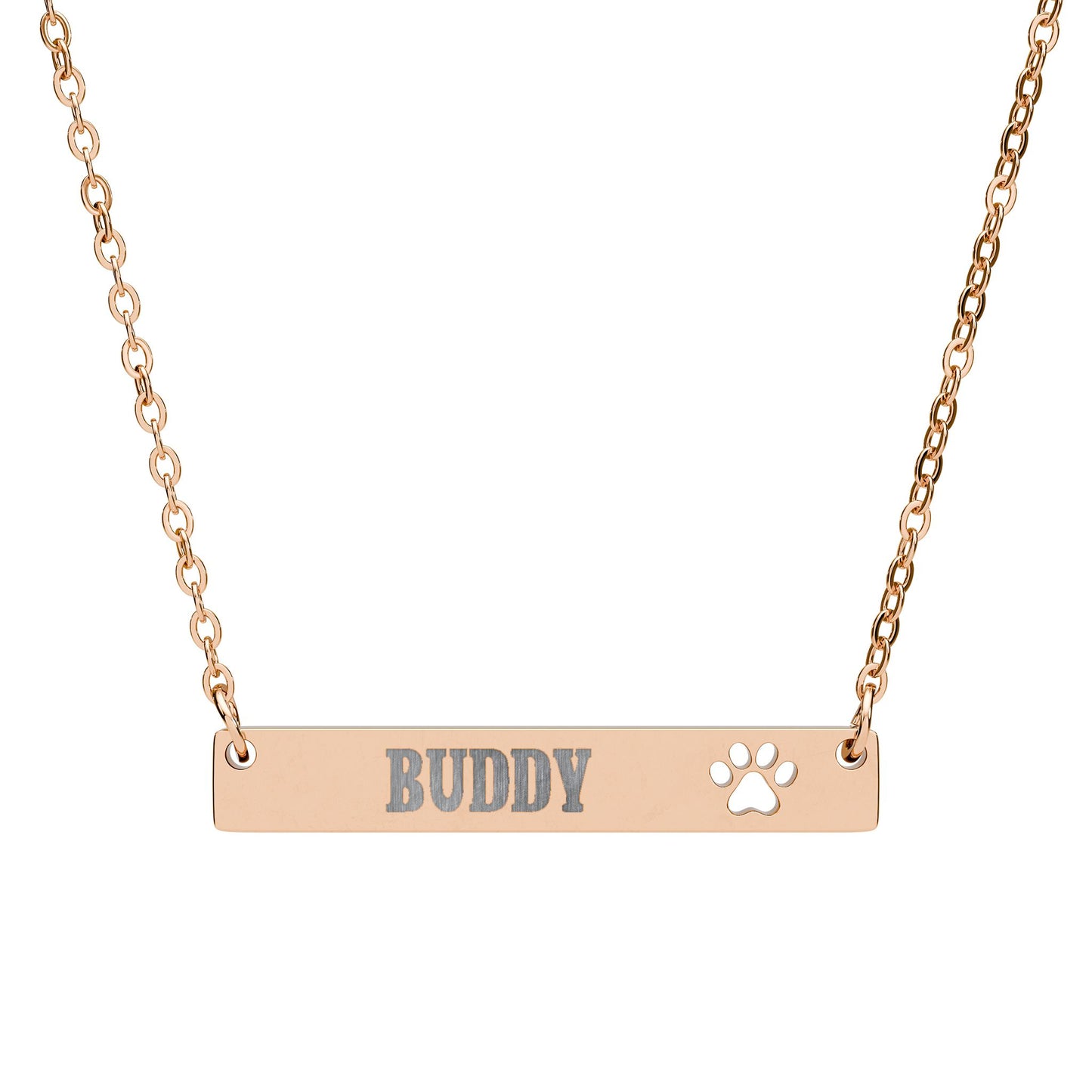 Personalized Paw Cutout Bar Necklace — Engraved Pet Name Jewelry