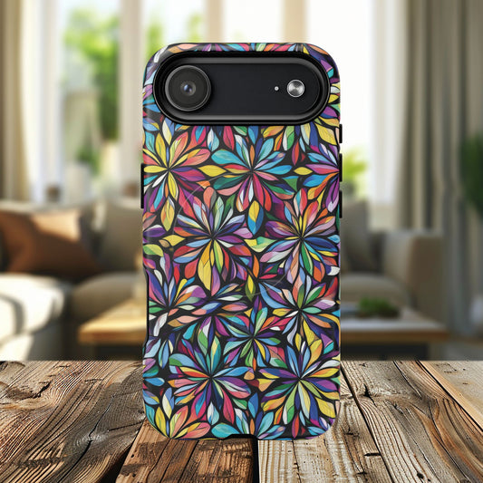 Prism Petal Burst Tough Magnetic iPhone Case, Colorful iPhone Case, Unique Gift for Flower Lovers, Stylish stained Glass Accessory