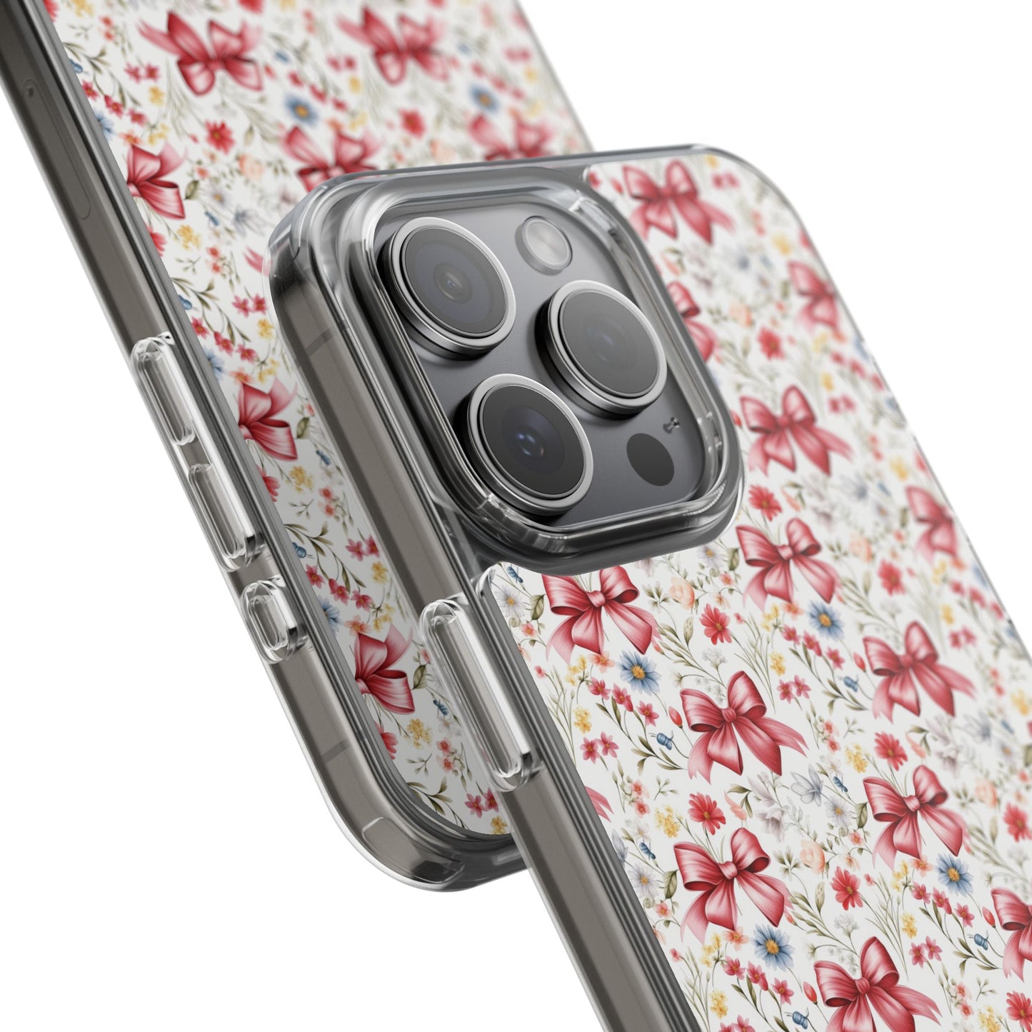 Personalized Rosette Coquette Floral Bow Clear iPhone, Samsung Cases — Custom Name Phone Cover