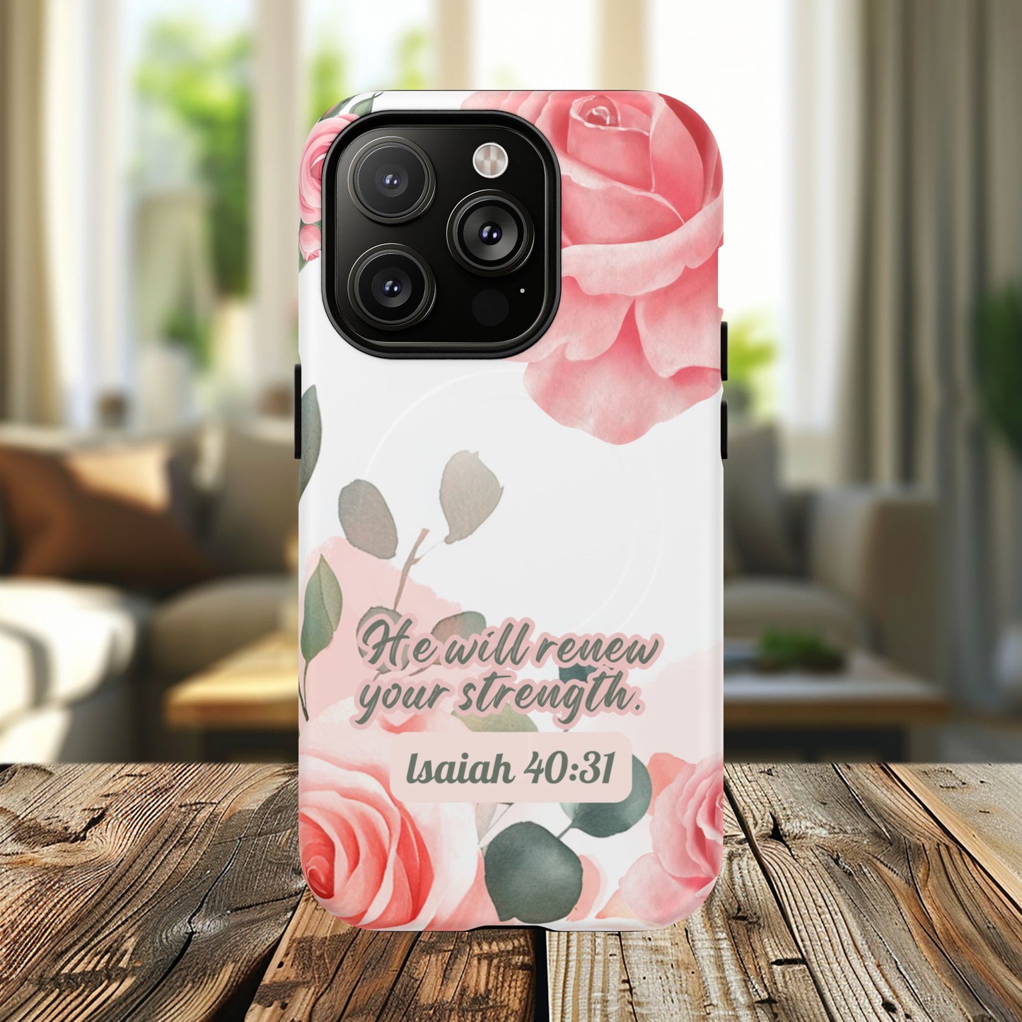 You will Renew your Strength Isaiah 40:11, Inspirational Gift, Tough iPhone Magnetic Case Scripture, Floral Bible Verse, MagSafe® iPhone®, iPhone 14, iPhone 15, iPhone 16, Pro, Pro Max, Plus.
