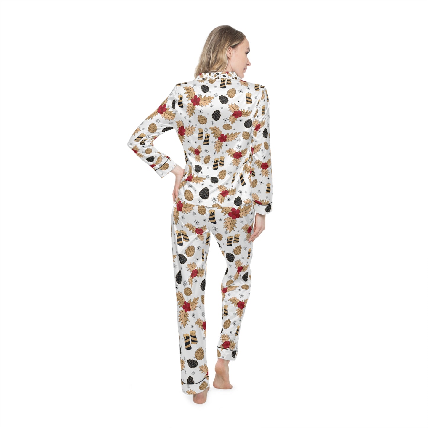 Holiday Bloom Sleep Women's Satin Pajamas (AOP)