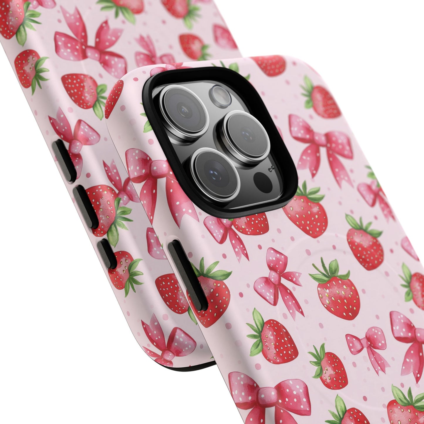 Strawberry Blush Coquette Magnetic Tough iPhone Cases - Funky Fruit Cases, Floral iPhone Cover, Trendy Gifts, iPhone Accessories, Strawberry Lover