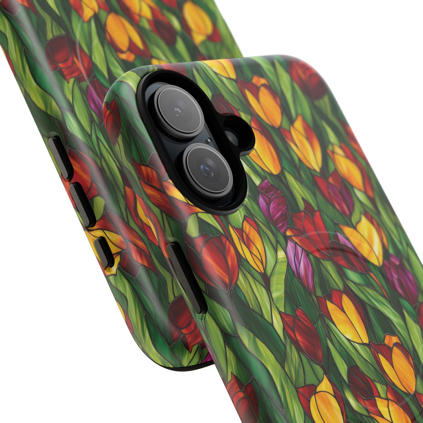 Floral Luminous Whirl Tough Magnetic iPhone Case, Stylish Protection for Everyday Life, Gift for Flower Lovers, Unique iPhone Accessory, Stained Glass iPhone Protection.