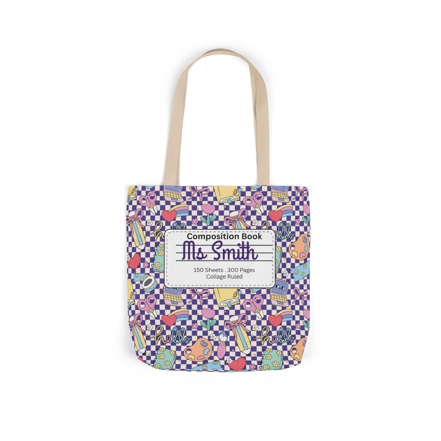Personalized Purple Doodle Daydream Composition Book Inspired Canvas Tote Bag with Colorful Straps, Cute School Bag, Eco-Friendly Tote, Back to School Shopping Bag, Teacher Gift Idea