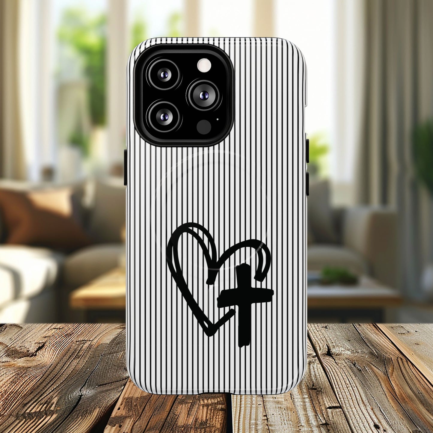 Tough Magnetic Phone Case with Heart & Cross Design, Durable Phone Cover, Unique Gift for Her, Stylish Accessory, Everyday Use